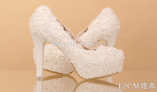 2014 Elegant White Lace Beading Wedding Shoes 12cm 14cm High Heels Bridal Dress Shoes Bridesmaid Shoes