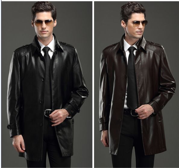 2017 Fall New Winter Men S Long Leather Trench Coat Male Hot Winter Warm
