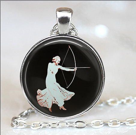 2014 Bow and Arrow Pendant Necklace Archer Long Necklace Cupid Archery Handmade Necklace Round Glass Dome