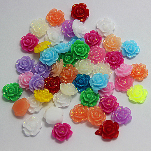 300pcs lot free shipping 9mm mix colors resin little glitter flower flat back cabochons for DIY