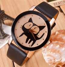 New Arrival 1 Piece Fashion Cat Pattern Lovely Leather Strap Watch quartz Wristwatch