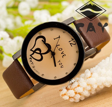 New Arrival 1 Piece Fashion Love Heart Pattern Lovely Leather Strap Watch quartz Wristwatch Statement