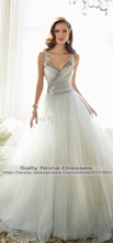  Unique Designs Sweetheart Neck Sexy Backless A Line Organza Lace Spaghetti Strap Wedding Dresses 2015