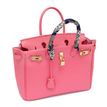 H brand France High quality leather handbag with gold lock scarf 30cm 35cm woman bags fashion