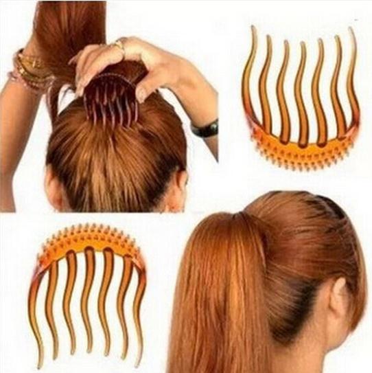 1pcs New 2014 Inserted Combs Fashion Coffee Women Combs Hair Care Women Fluffy Pony Tail Styling
