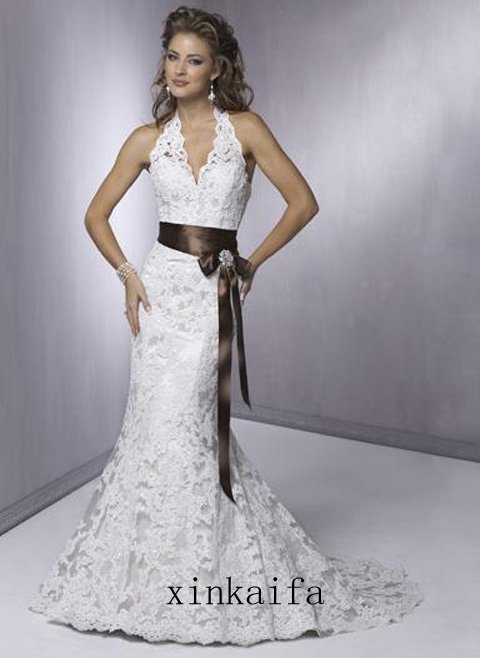 white and brown wedding dress