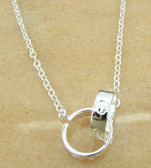 925 sterling silver Charm Double ring suspension necklace