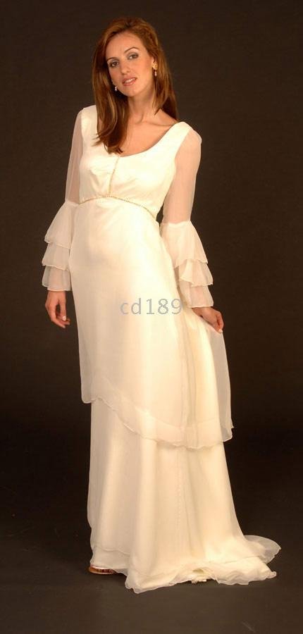long sleeves layers floorlength Chiffon Train Maternity Wedding Dresses