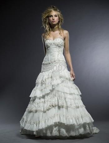 Kleinfeld Wedding Dresses Tiered Skirts Aline Strapless Floorlength 