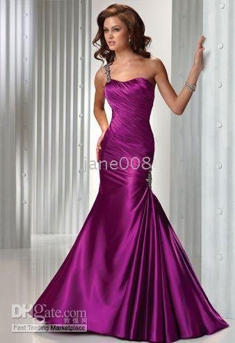 Modest purple mermaid brush train one shoulder Wedding Dresses