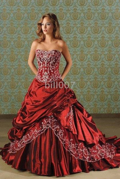 2009 New style wine red strapless wedding dress for bride 028