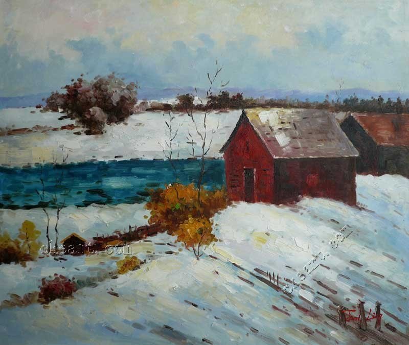 Peinture Ã  l'huile art artisanat: paysage de neige de noÃ«l 20x24 ...