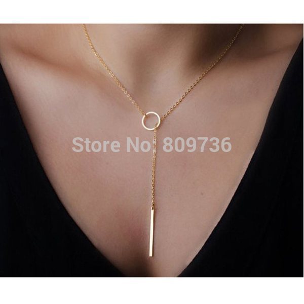 1pc New Hot Unique Charming Gold Tone Bar Circle Lariat Necklace Womens Chain Jewelry Gift Cheap