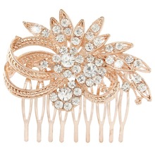 BELLA Flawless Rose Gold Plated Flower Wedding Accessories Bridal Hair Comb Pins Austrian Crystal Bridesmaid Headpiece