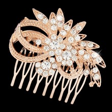 BELLA Gem Rose Gold Plated Flower Wedding Accessories Bridal Hair Comb Pins Austrian Crystal Headpiece For