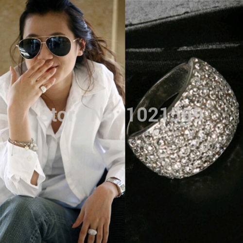 Hot Sell Size 7 Wide Crystal Rhinestone Stainless Steel Beautiful Charm Ring Wholesale