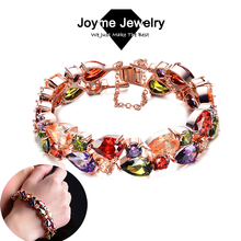 Joyme Brand Top Quality 18K Rose Gold Plated Mona Lisa Multicolor Cubic Zircon Bracelet Bangles Christmas Gift Fashion Jewelry