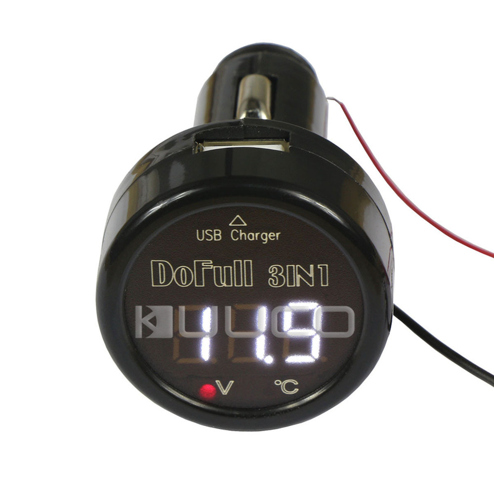 DC12V 24V 3in1 Car Charger Voltmeter Thermometer for cell phone IPhone Ipod GPS PDA Tablet PC