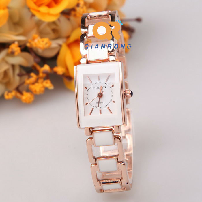 Rectangle dial quartz female watch Hot luxury gold color Ceramic classic women dress watches waterproof stainless