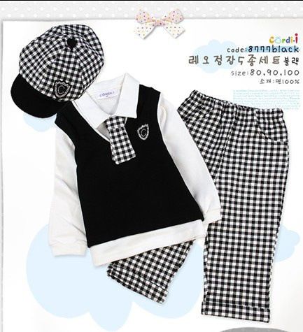 Baby boys sets Gentleman modelling infant long sleeve climb clothes kids body suit Grid tie Pants