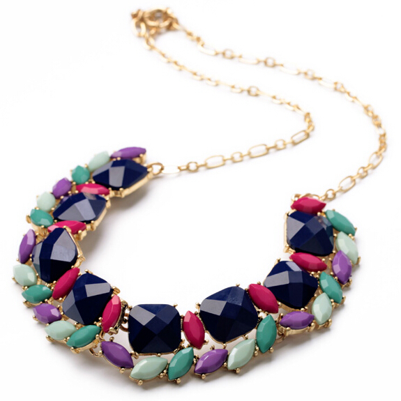2015 New Brand Colorful Geometric Resin Charm Statement Necklace Fashion Jewelry 