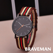 Bravemn Simple Nylon Stripe Quartz Watch Men Wristwatches Fashion Men Jewelry Bijoux Relogios 2014
