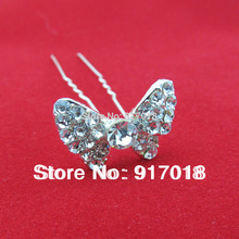 Wholesale 24pcs Lot Clear Crystal Rhinestone Butterfly Hair Pin Clips Women Wedding Bridal Hair Jewelry Accessory