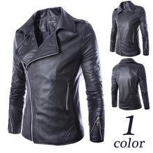 New winter Fashion European style Men’s Lapel zipper Slim PU leather Leather Jacket Black Wild locomotive Men leather coat