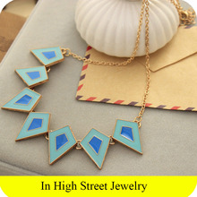 The European Bohemia Style Exaggerate Fashion Stereoscopic Oil Bake Rhombus Short Necklace for Women Chain Jewelry