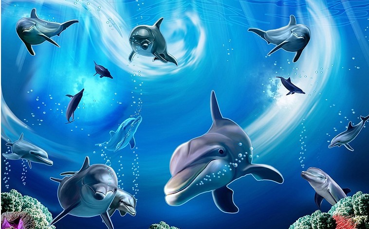 Self adhesive 3D Underwater World mural bedroom font b wallpaper b font font b dolphins b