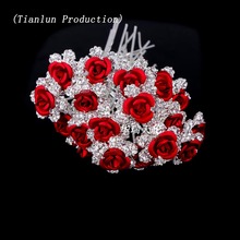 Free Shipping Wholesale 20pcs Red Rose Flower Crystal Rhinestone Women Wedding Bridal Party Prom Hair Clips