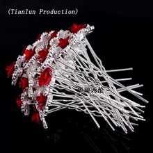 Free Shipping Wholesale 20pcs Red Rose Flower Crystal Rhinestone Women Wedding Bridal Party Prom Hair Clips