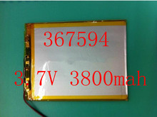 Size 367594 3.7V 3800mah Lithium polymer Battery With Protection Board For GPS Tablet PC Digital Products Free Shipping
