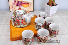 7 pcs Chinese DEHUA porcelain tea set with rattan handle twelve chinese great beauties in book