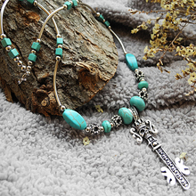 New Arrivals Tibet Jewelry Vintage Turquoise Cross Pendant Necklace Charm Silver Women Jewlery