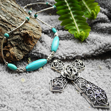 New Arrivals Tibet Jewelry Vintage Turquoise Cross Pendant Necklace Charm Silver Women Jewlery