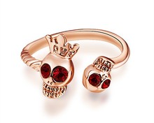 AAA Cubic Zirconia Skull Ring Rose Gold Ruby CZ Diamond Rings Gothic Punk Rock Jewelry Halloween