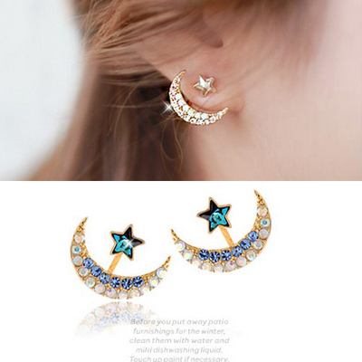 Free shipping women Jewelry of the rhinestone star earrings moon pentacle pendant stud earrings female