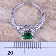 Pleasant Green Emerald White Topaz 925 Sterling Silver Ring For Women Size 5 6 7 8