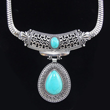 Vintage turquoise stone silver tibetan plated big water drop statement  necklaces & pendants nigerian african jewlery nkek98