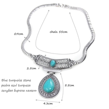 Vintage turquoise stone silver tibetan plated big water drop statement necklaces pendants nigerian african jewlery nkek98