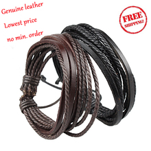 2014 hot sale fashion unisex jewelry vintage genuine leather Rope Multilayer Wrap bracelet for men & women pulseras mujer hombre
