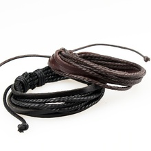 2014 hot sale fashion unisex jewelry vintage genuine leather Rope Multilayer Wrap bracelet for men women