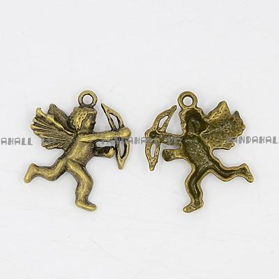 Tibetan Style Antique Bronze Cupid Pendants Lead Free Cadmium Free and Nickel Free 29mm long 27mm