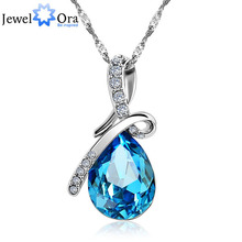 Fashion Blue Crystal Water Drop Pendant Necklace Rhodium Plated Zircon Necklaces & Pendants For Women (Jewelora NE100982)