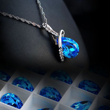 Fashion Blue Crystal Water Drop Pendant Necklace Rhodium Plated Zircon Necklaces Pendants For Women Jewelora NE100982