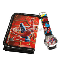 Cartoon Watches Spider Man Series Quartz Watch With Purse Lovely Red For Kids