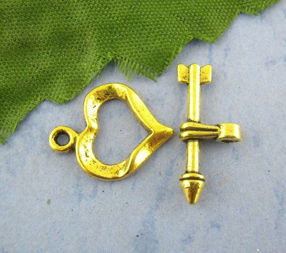 30Sets Gold Plated Cupid Arrow Heart Toggle Clasps 13 16mm Mr Jewelry