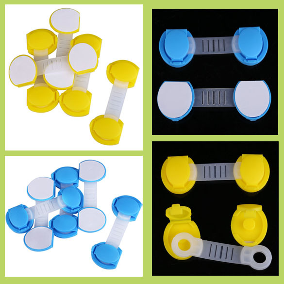 Hot 5pcs Set Baby Child Kid Drawer Cabinet Lock Short Style Safety Lock Yellow Blue Cover