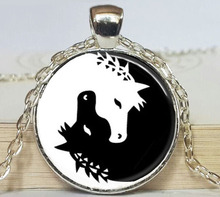 (BUY 3 GET 1 FREE )Horse Necklace Yin Yang Jewelry Black and White Animal Art Pendant